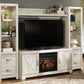 Bellaby - Entertainment Center - TV Stand With Faux Firebrick Fireplace Insert - Whitewash