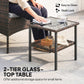 Wicker Bistro Set, 3 Piece Patio Furniture Set with 2-Tier Glass Top Table, Cushions for Balcony, Porch, Dark Grey