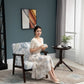 Mid-Century Modern Accent Chair Retro Fabric Armchair Wooden Arm Upholstered Lounge Chair for Living Room Floral