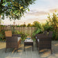 4 Pieces Wicker Outdoor Balcony Furniture Set Rattan Patio Furniture Set with Loveseat Chairs Glass Coffee Table Beige