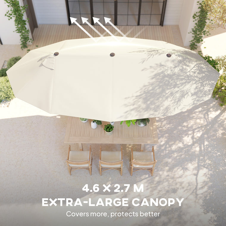 15' Beige Steel Table Umbrella with Twin Canopy & Lift Crank
