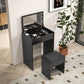 Modern Vanity Set with Makeup Table and Cushioned Stool, Dressing Table with Flip Top and Mirror for Bedroom, Black