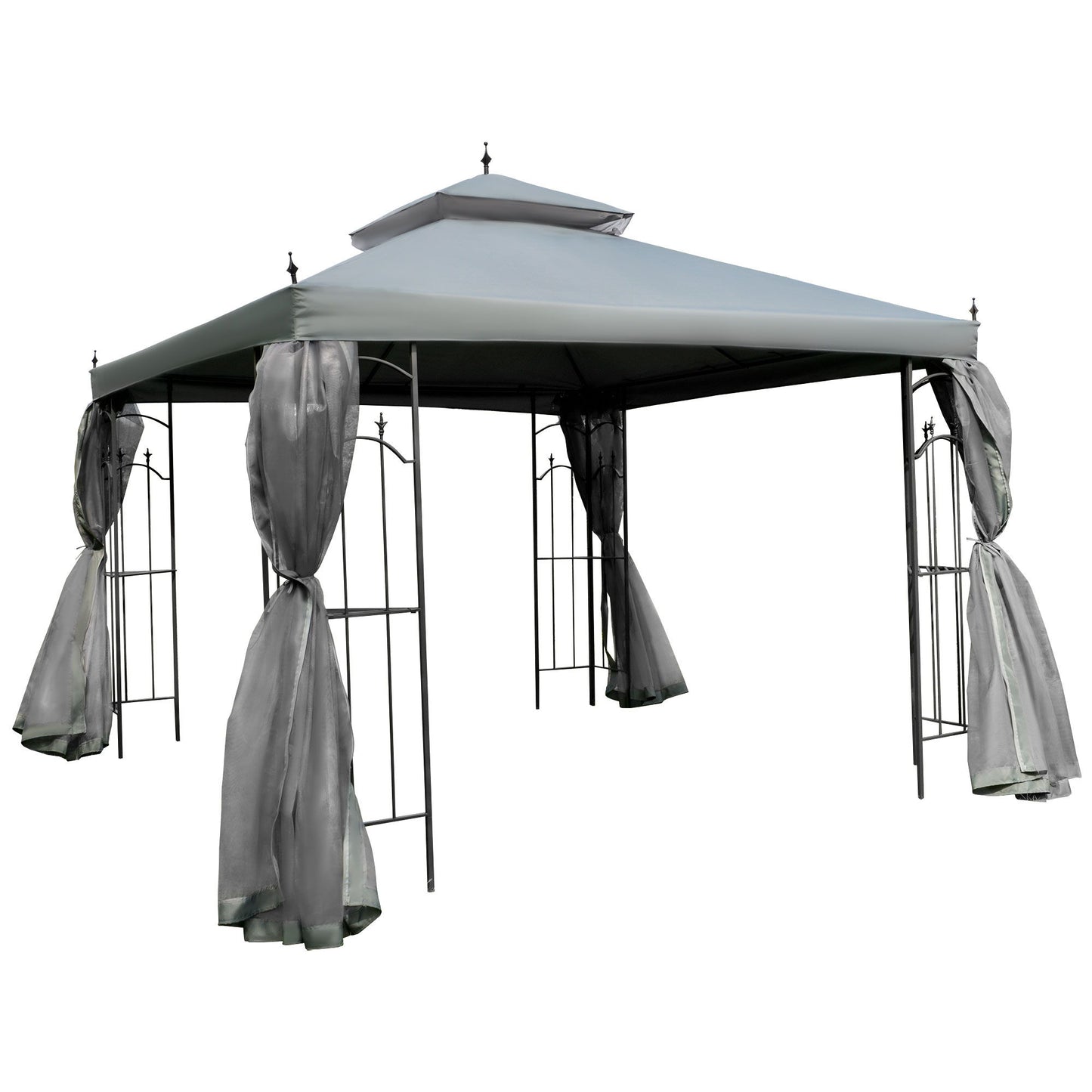 10' x 10' Steel Outdoor Patio Gazebo Canopy with Removable Mesh Curtains, Display Shelves, & Steel Frame, Grey