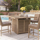 Walton Bridge - Driftwood - 5 Pc. - Square Bar Table W/Fire Pit, 4 Barstools