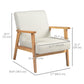 Mid-Century Modern Accent Chair Retro Fabric Armchair Wooden Arm Upholstered Lounge Chair for Living Room Cream White