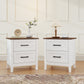 Farmhouse Nightstand Set of 2 with 2 Drawers - White