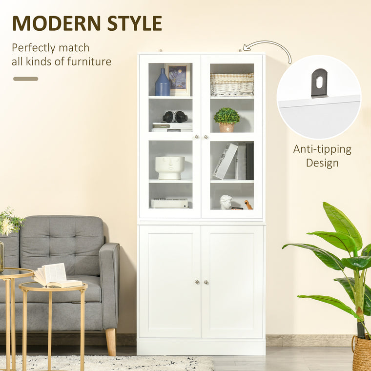 71" Tall Bookcase Cabinet with Doors - White