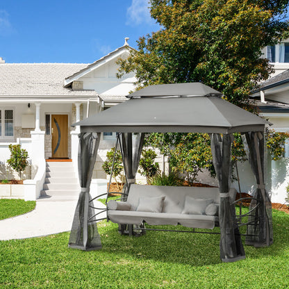 3-Person Dark Grey Swing Chair Daybed with Canopy & Sun Shade