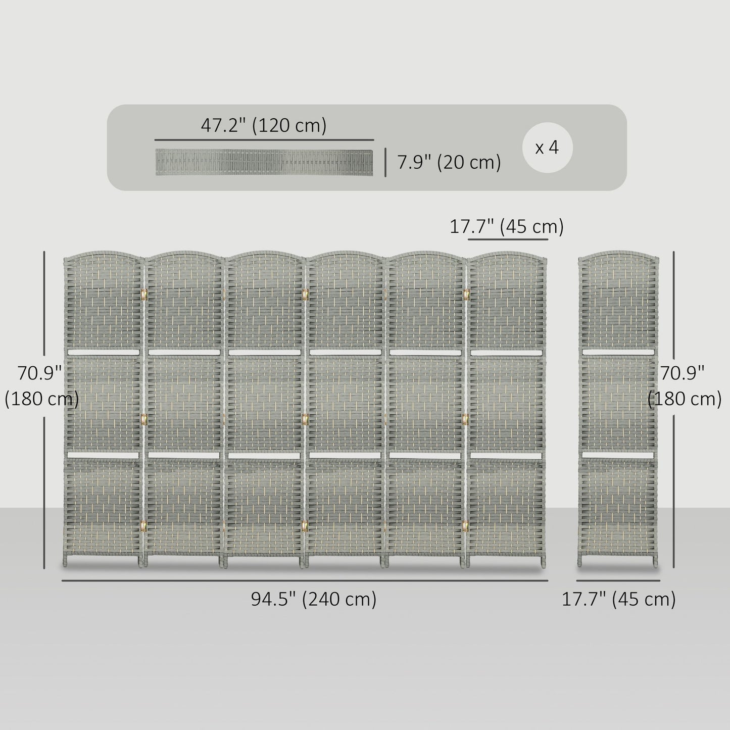 6 FT Privacy Screen, 6 Panel Room Divider with Shelves for Living Room Bedroom Home Office, Grey