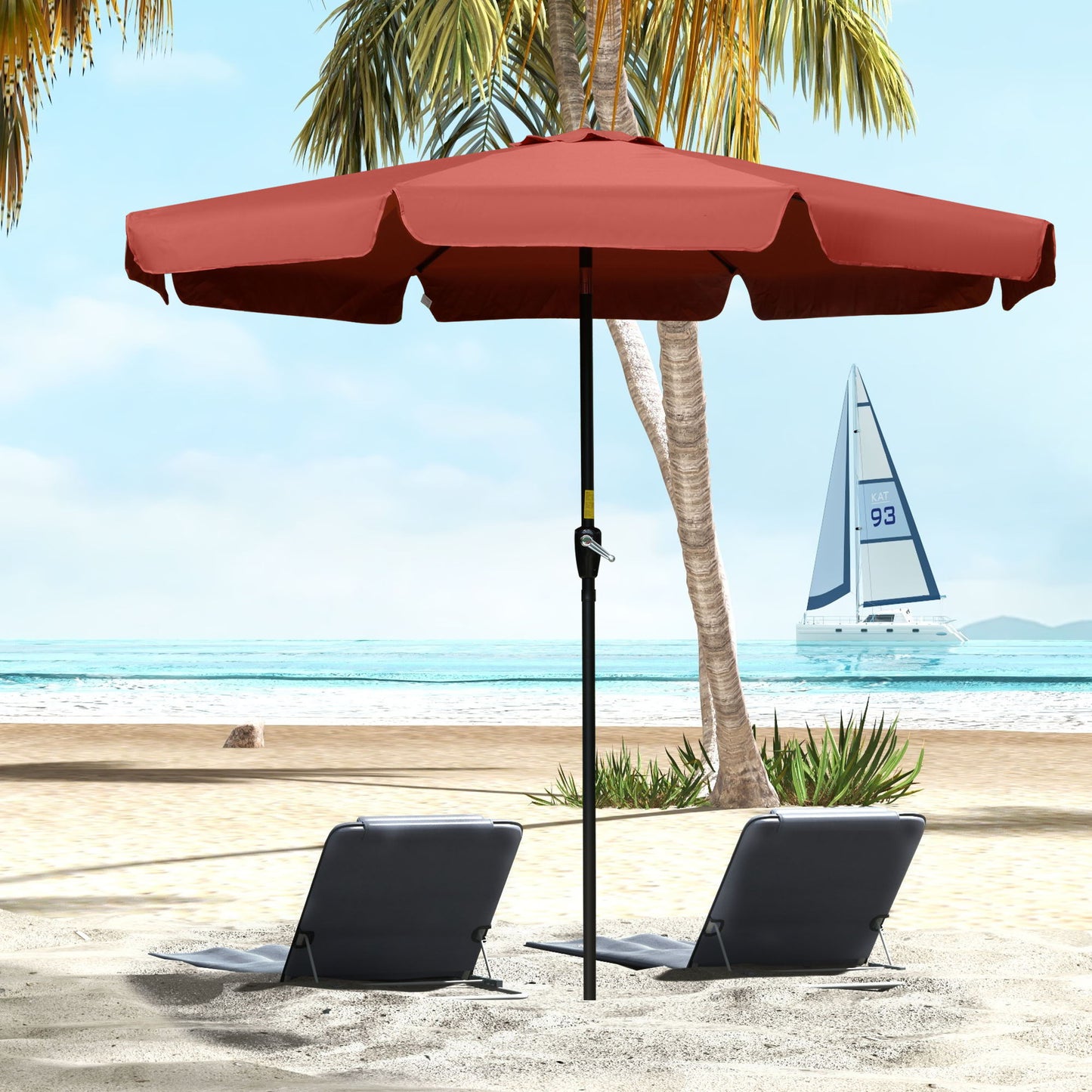 8.5 ft Outdoor Market Table Umbrella, Round Patio Umbrella with Tilt and Crank for Garden, Backyard, Deck, Wine Red