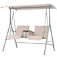 Double Outdoor Swing Chair 2 Person Covered Swing Porch Swing w/ Pivot Table and Storage Console, Beige