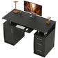 47" Computer Desk with Keyboard Tray and Drawers - Black