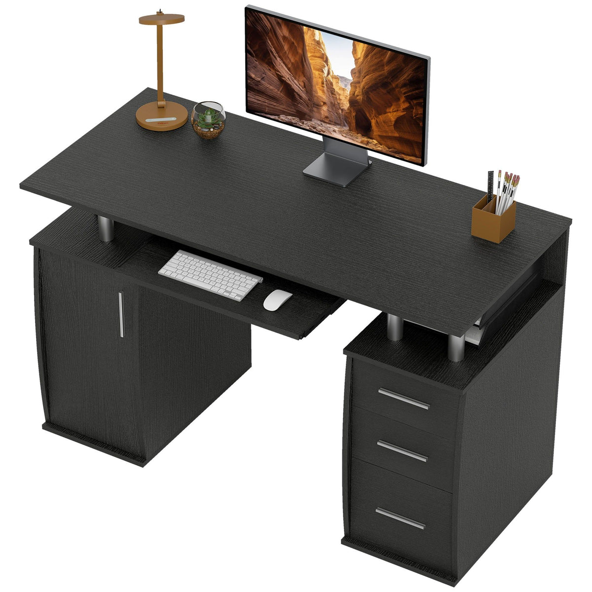 47" Computer Desk with Keyboard Tray and Drawers - Black