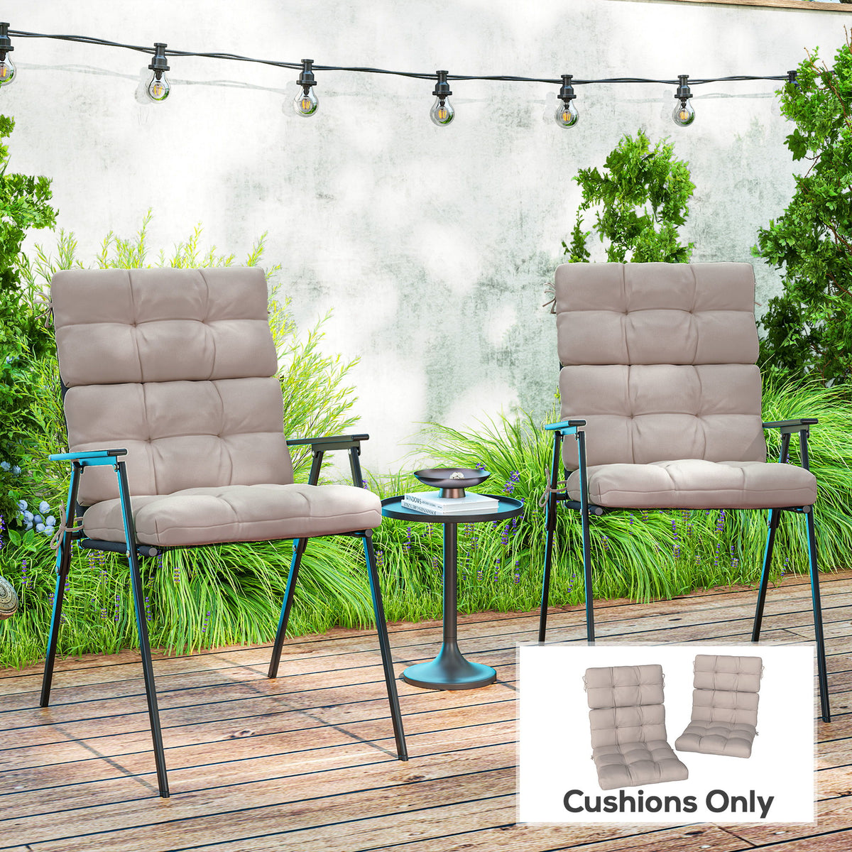 2-Piece Back Seat Cushion Replacement, Outdoor Patio Chair Cushions Set with Ties, Button Tufted, Beige