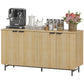 55" Modern Sideboard, Fluted Buffet Cabinet with Adjustable Shelves, 5 Metal Legs for Kitchen, Living Room, Nature Wood