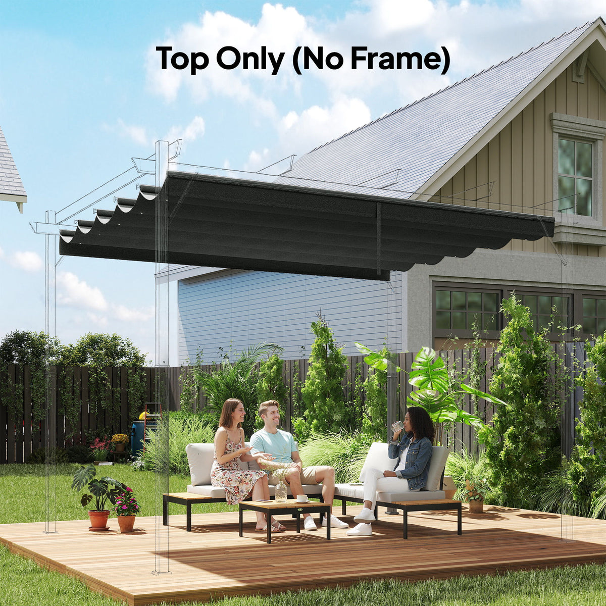 8.2' x 8.4' Retractable Pergola Canopy Replacement for 10' x 10' Frame, Cover Replacement (Cover Top Only), Dark Grey