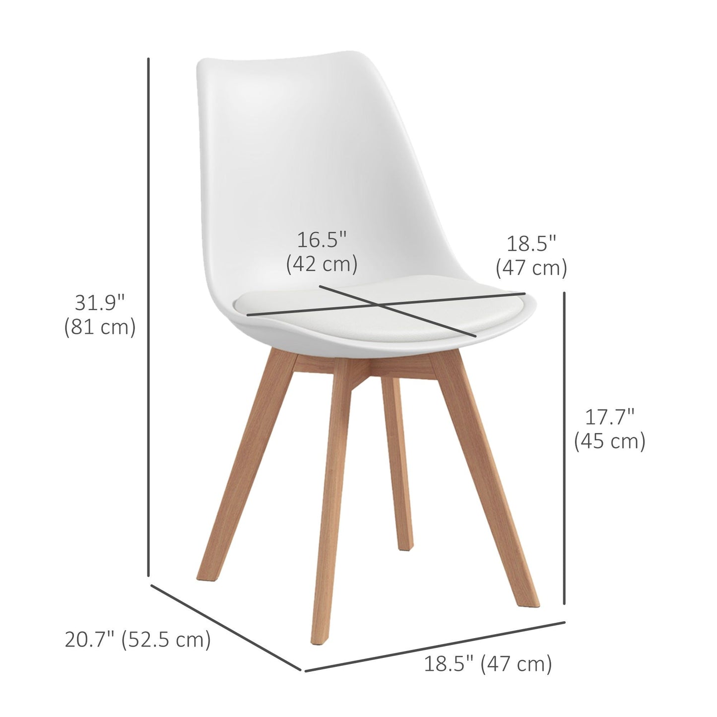 Dining Chairs Set of 4 with PU Leather Cushion - White
