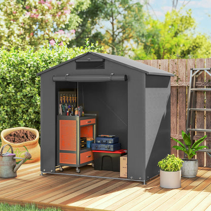 6' x 4' Galvanized Bike Storage Shed with Roll-Up Door and Vents
