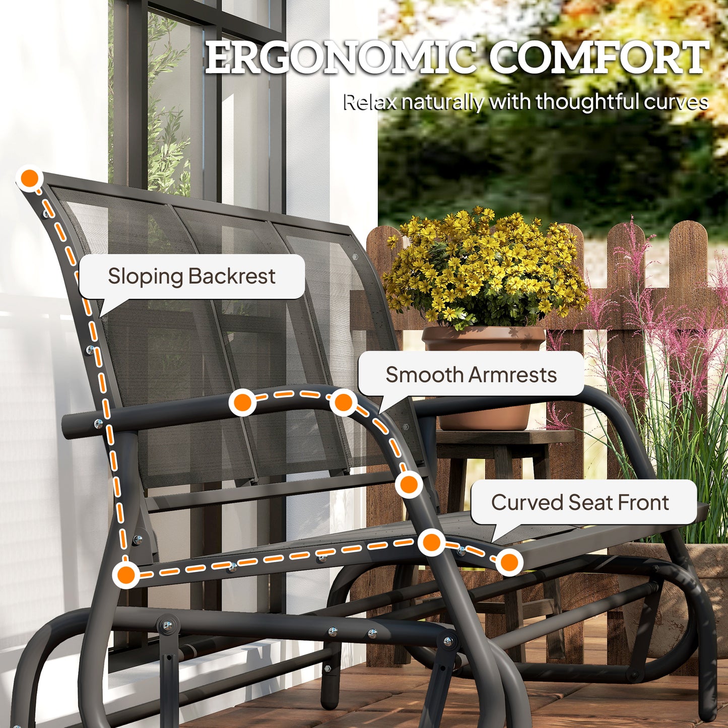 3-Seat Outdoor Glider Chair, Patio Rocking Chair, Steel Frame, Sling Fabric Seat for Garden, Backyard, Lawn, Black