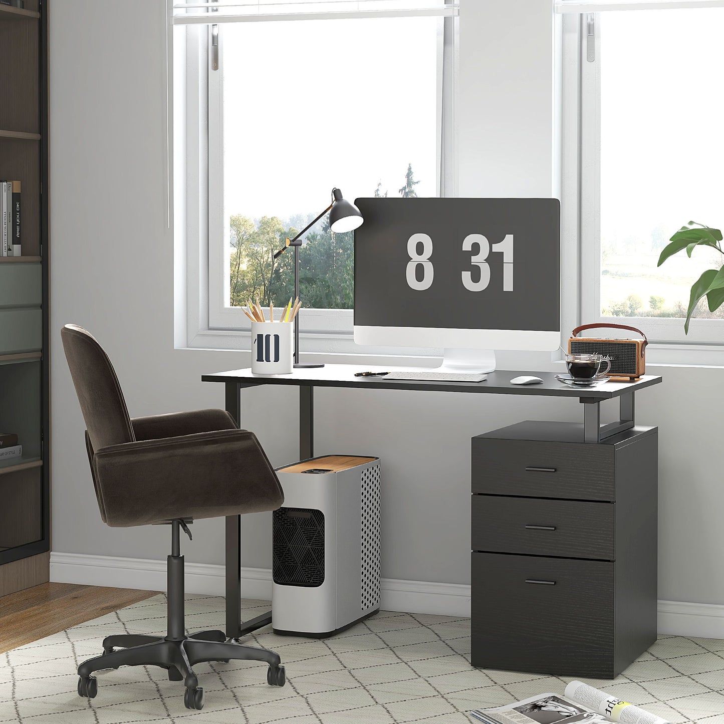 47" Computer Desk with Drawers, Modern Writing Desk with Storage File Drawers for Home Office, Study, Black