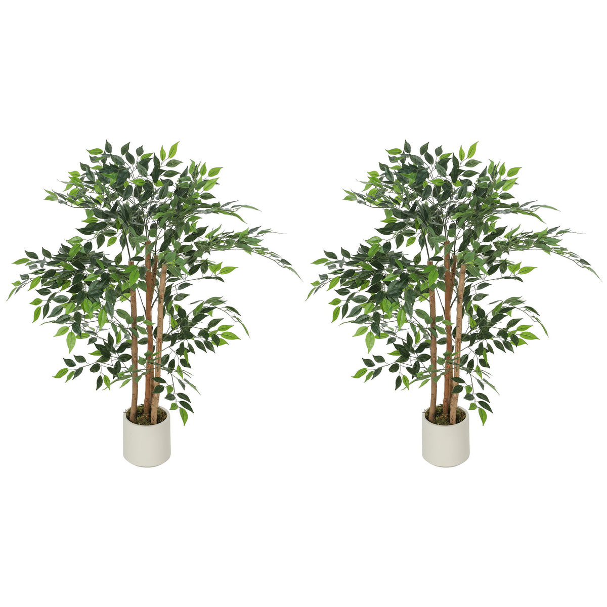 4FT Artificial Banyan Tree Set of 2, Fake Potted Tree with Solid Wood Trunk and Pot for Indoor