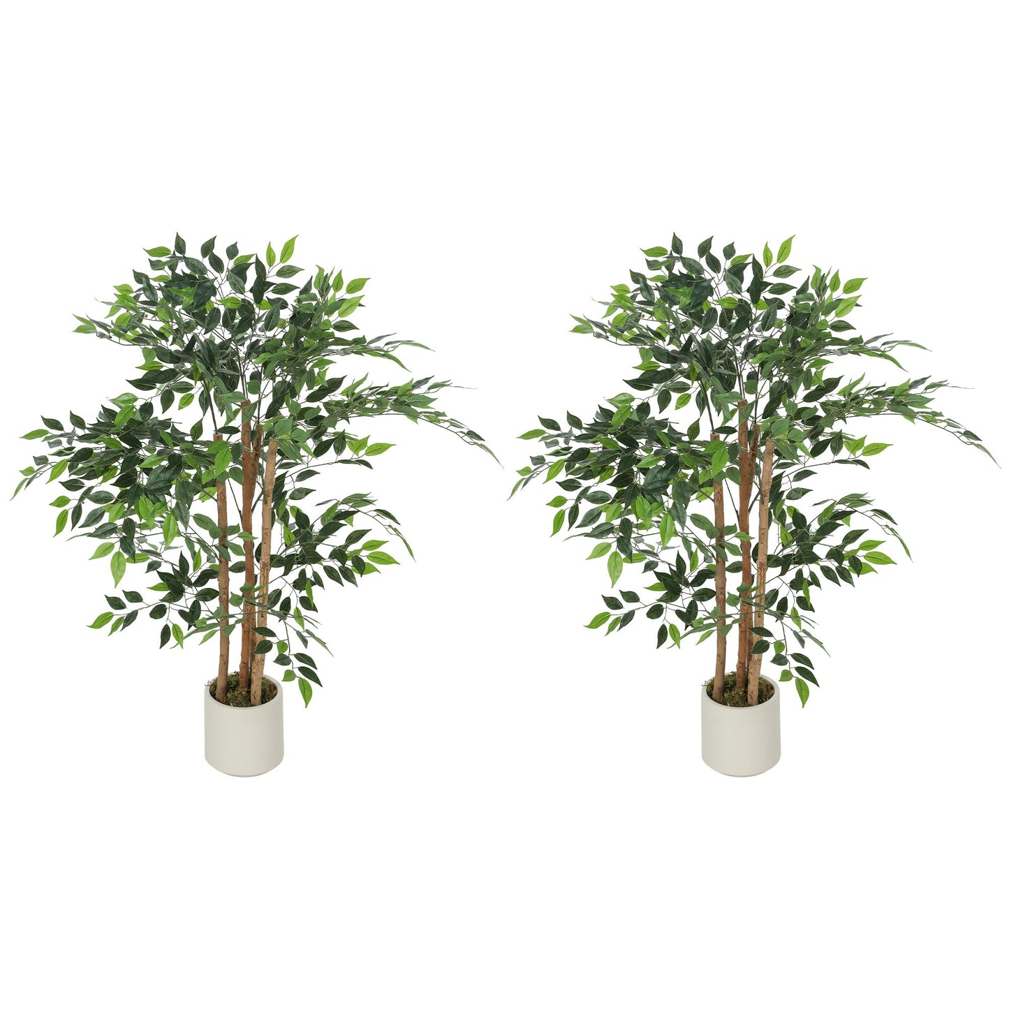 4FT Artificial Banyan Tree Set of 2, Fake Potted Tree with Solid Wood Trunk and Pot for Indoor
