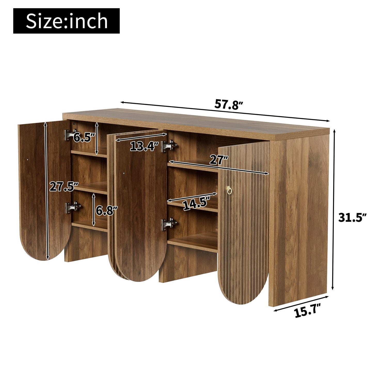 Modern Sideboard with Ample Storage & Adjustable Shelves, Versatile Cabinet for Living & Dining Room, 58'' L x 15.5'' W x 31.5'' H, Natural
