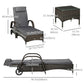 3 Pieces Wicker Patio Lounger Set with Table, PE Rattan Outdoor Lounge Chair Set with Cushions, Wheels, 5-Level Reclining Backrest, Headrest, Brown/Dark Grey