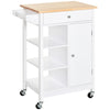 Rolling Kitchen Island with Wood Top and Cabinet - White