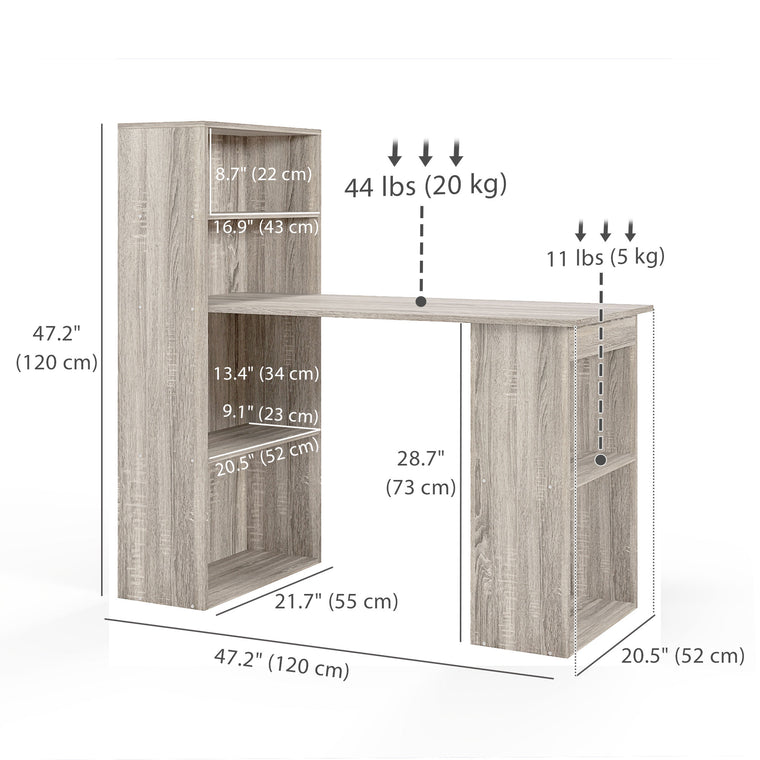 Computer Desk with Bookshelf Storage - Oak