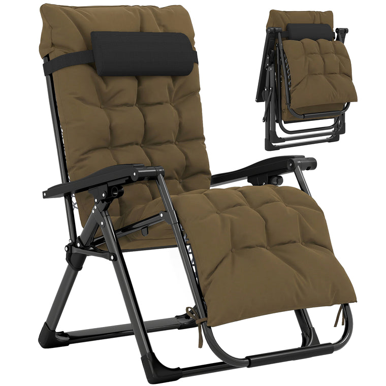 Folding Zero Gravity Sun Lounger with Cushion & Headrest