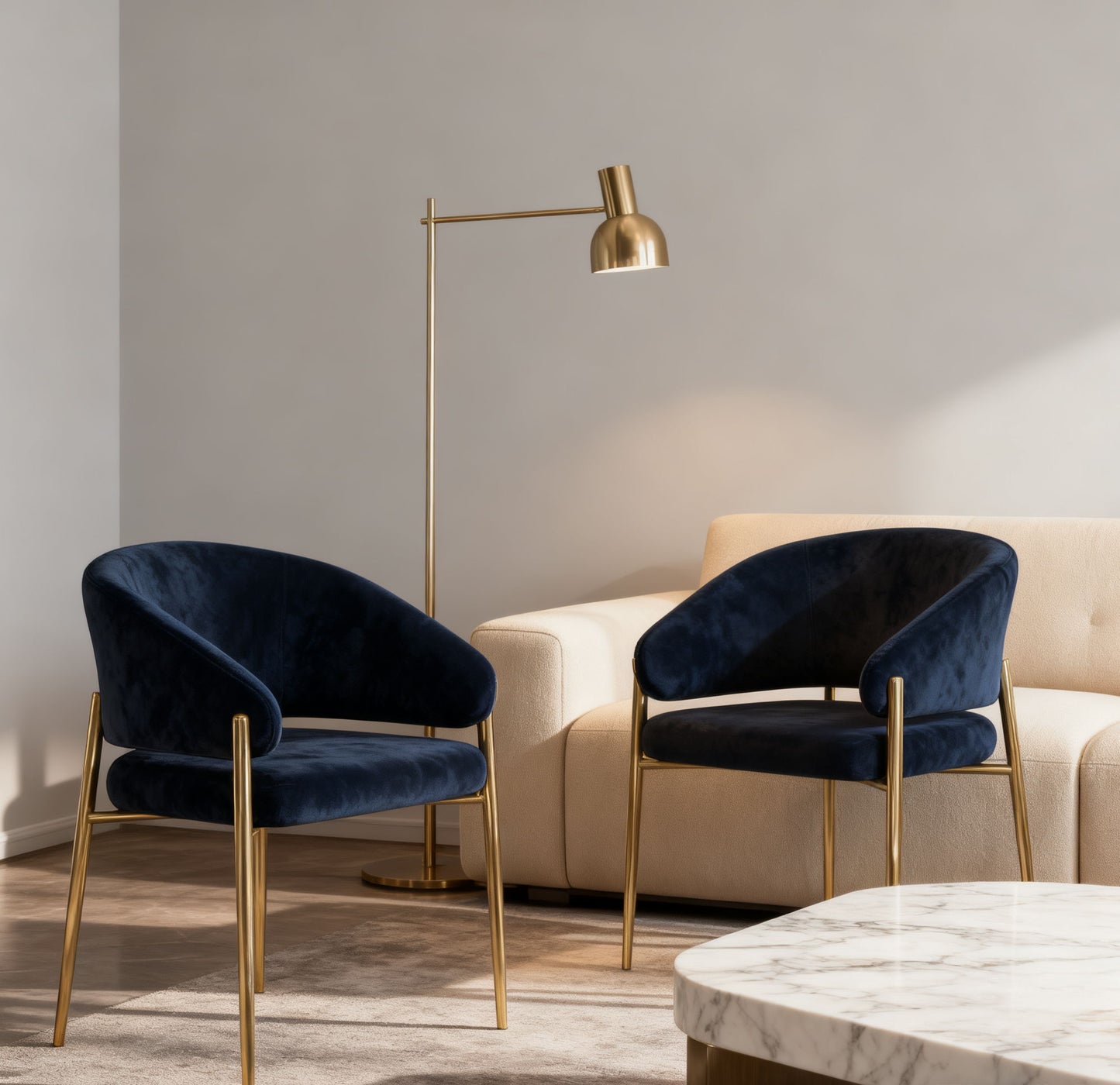Set of 2 Modern Dining Chairs with Metal Frame for Long-Lasting Use, Fabric Upholstered with Curved Backrest, 24" L x 22" W x 31.5" H, Blue