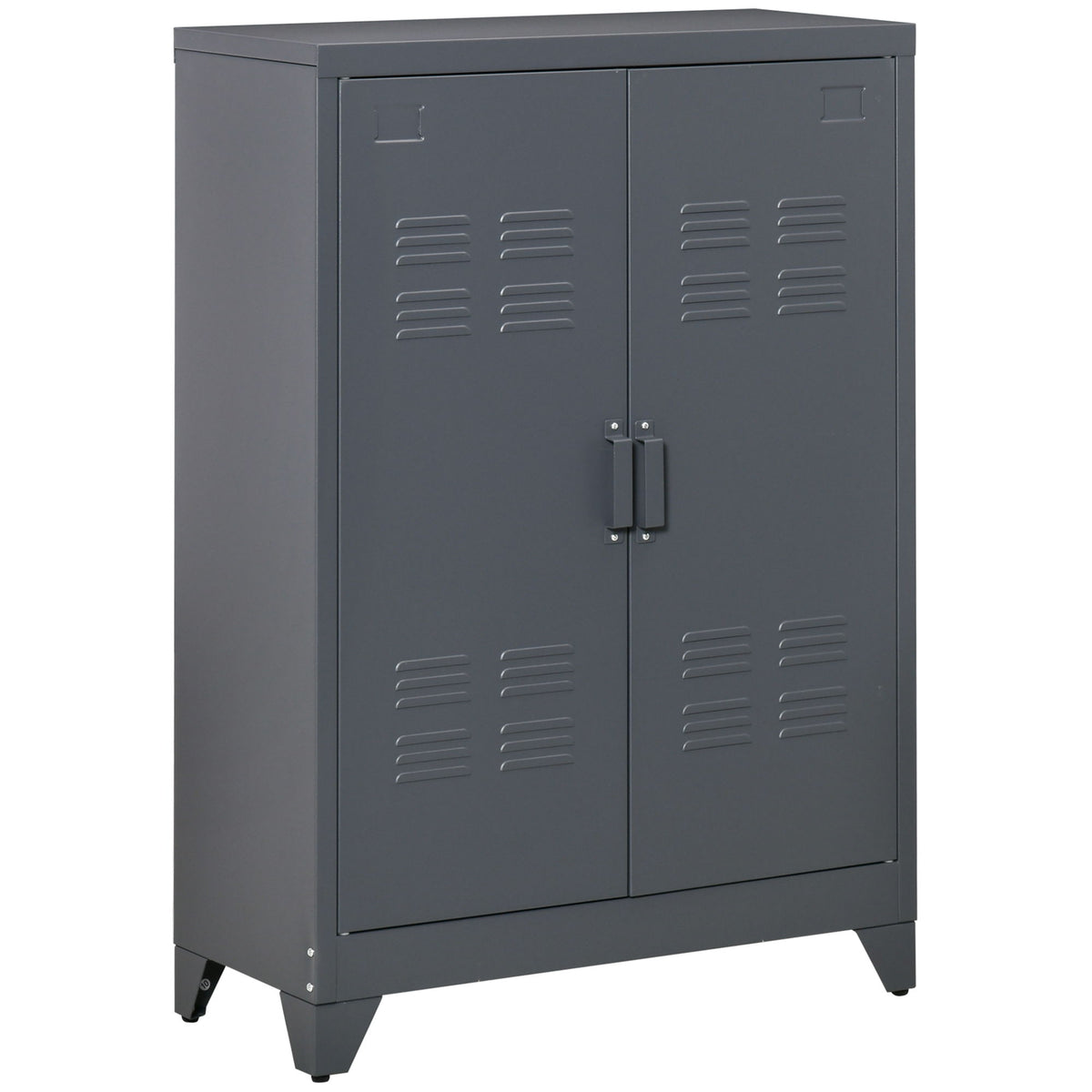 Metal Storage Cabinet, Industrial Sideboard Buffet Cabinet with 2 Louvered Doors, Adjustable Shelves, Grey