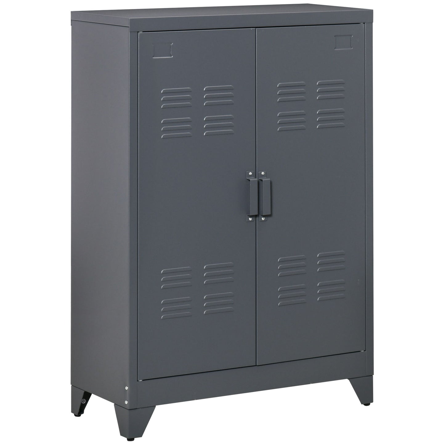 Metal Storage Cabinet, Industrial Sideboard Buffet Cabinet with 2 Louvered Doors, Adjustable Shelves, Grey