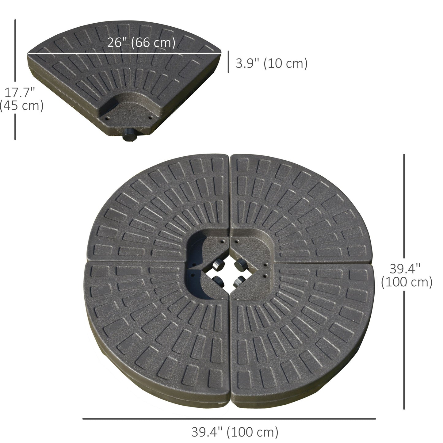 4-Piece Cantilever Offset Patio Umbrella Circular Base Stand w/Carry Handles, Water & Sand Filled