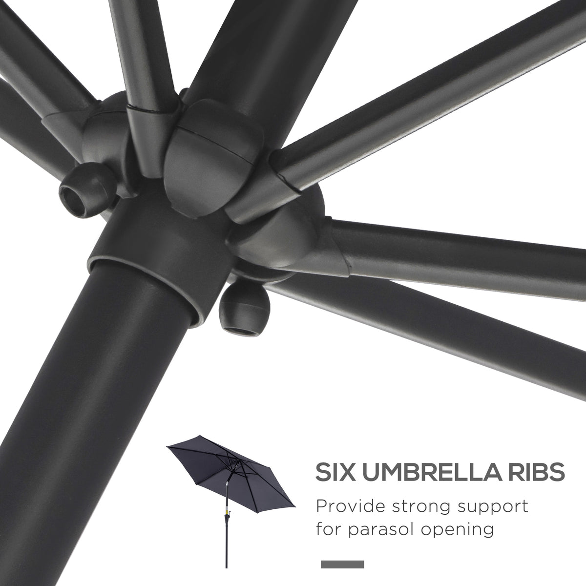 8.5FT Grey Round Garden Parasol with 6 Ribs & Crank Handle