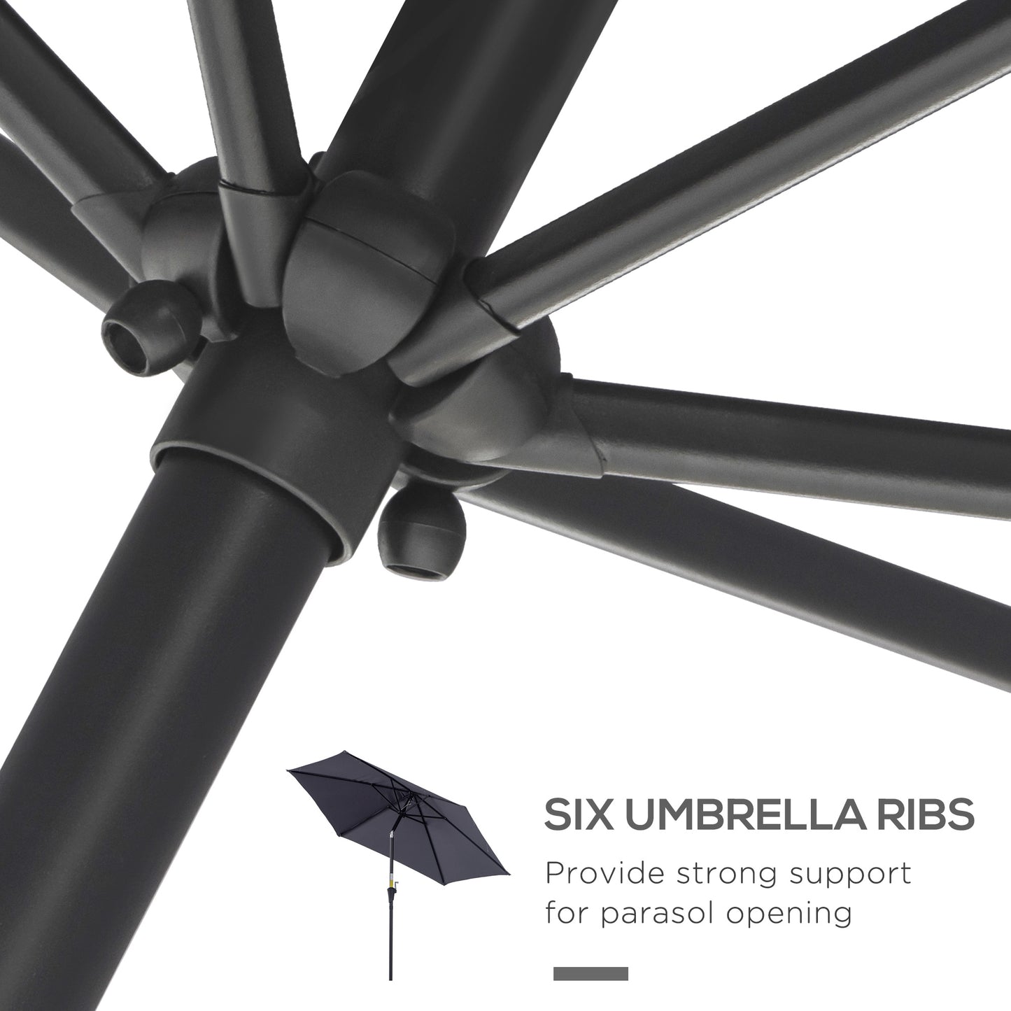 8.5FT Grey Round Garden Parasol with 6 Ribs & Crank Handle