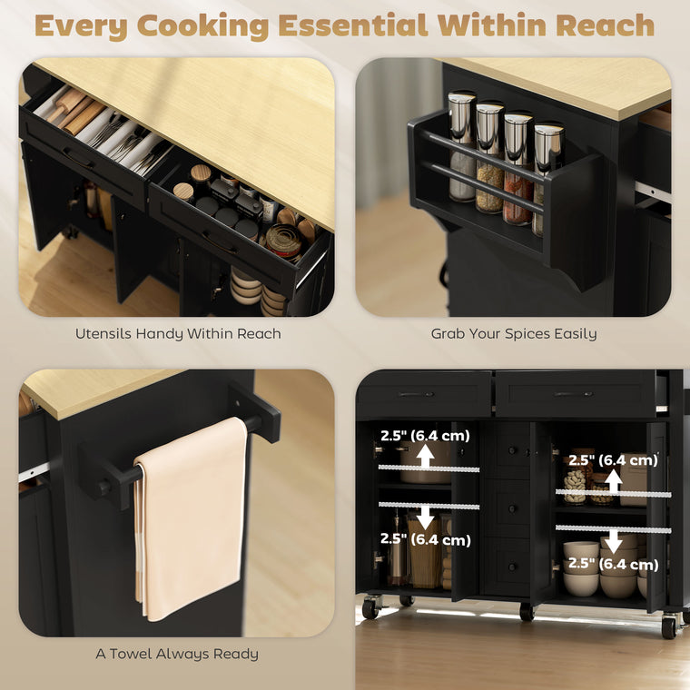 55" Rolling Kitchen Island with Drop Leaf