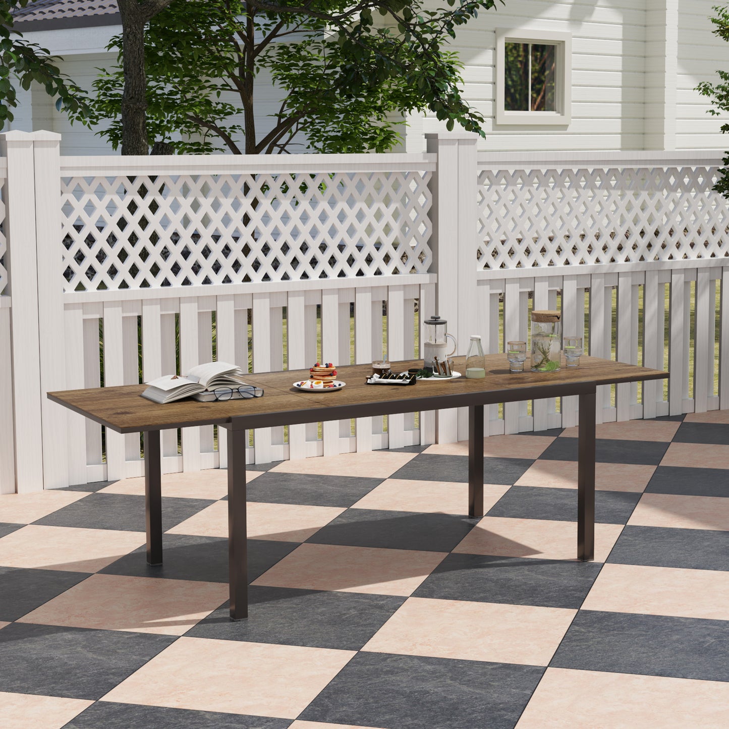 63"-94.5" Extendable Patio Dining Table for 6-8 Person, Outdoor Dining Table with Aluminium Edging, Steel Frame, Grey