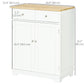 Sideboard Buffet Cabinet with Storage, 27" Kitchen Cabinet with Adjustable Shelf, 2 Drawers and 2 Doors, Coffee Bar Cabinet with Rubberwood Tabletop, White