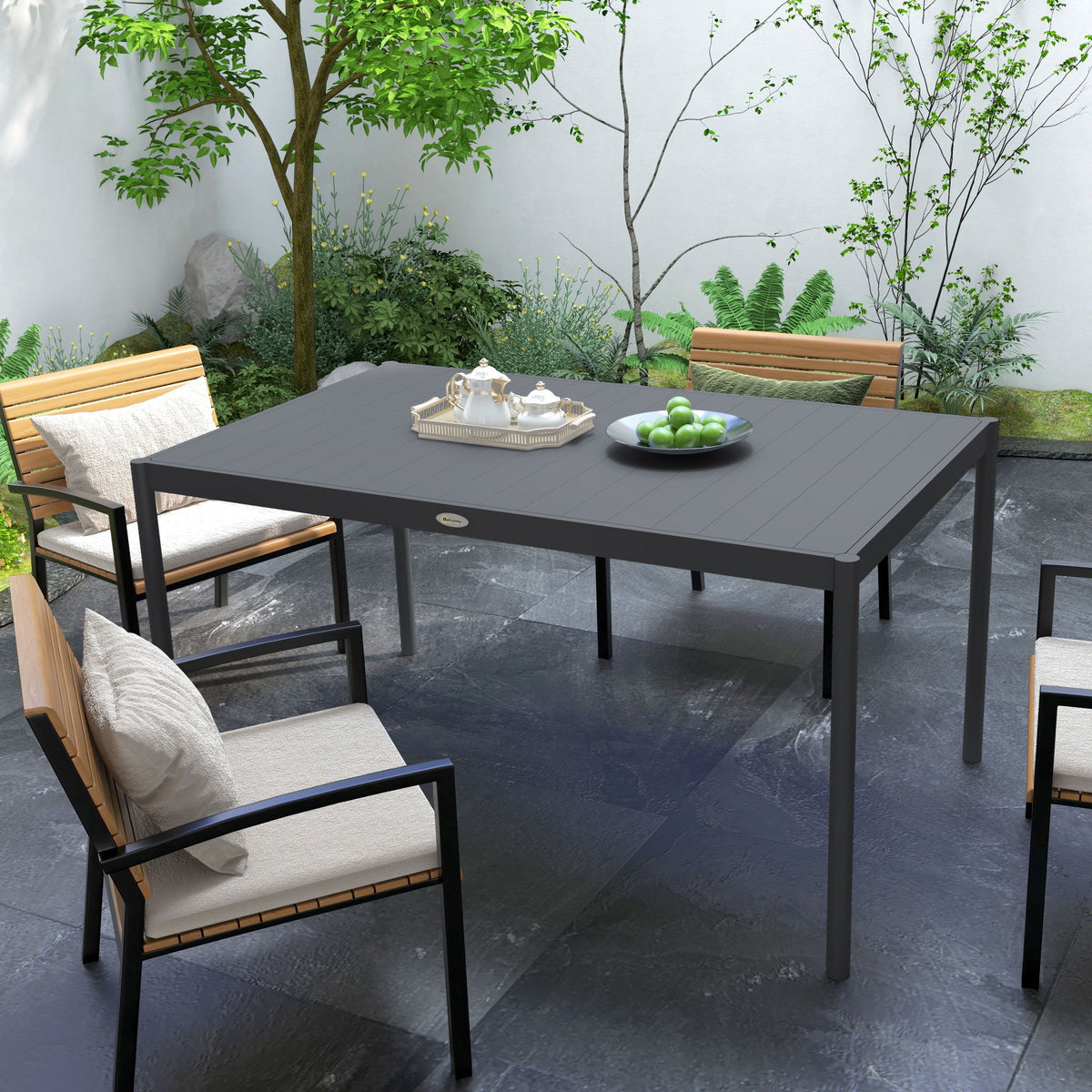 Outdoor Dining Table w/ Aluminium Frame, Garden Table, 57", Dark Grey