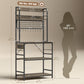 Kitchen Baker's Rack with Power Outlet and LED Light, 5-Tier Coffee Bar Station with 10 Hooks, Grey