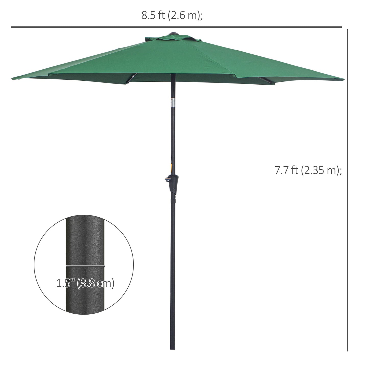 8.5FT Patio Umbrella, Round Garden Parasol with 6 Ribs, Market Sunshade Tilt Canopy w/ Crank Handle for Outdoor, Green