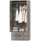 Modern Wardrobe Closet Armoire with 2 Drawers and Hanging Rod, Clothes Storage Organizer for Bedroom, Grey