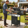 3 Burner Propane Gas Grill with Side Burner, 36,000 BTU BBQ Grill with Cast Iron Grates, Wheels, Warming Rack, Cabinet