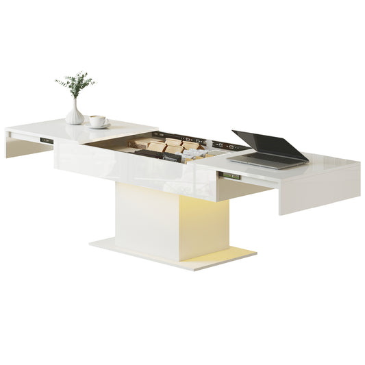 Extendable LED Coffee Table with Storage - White