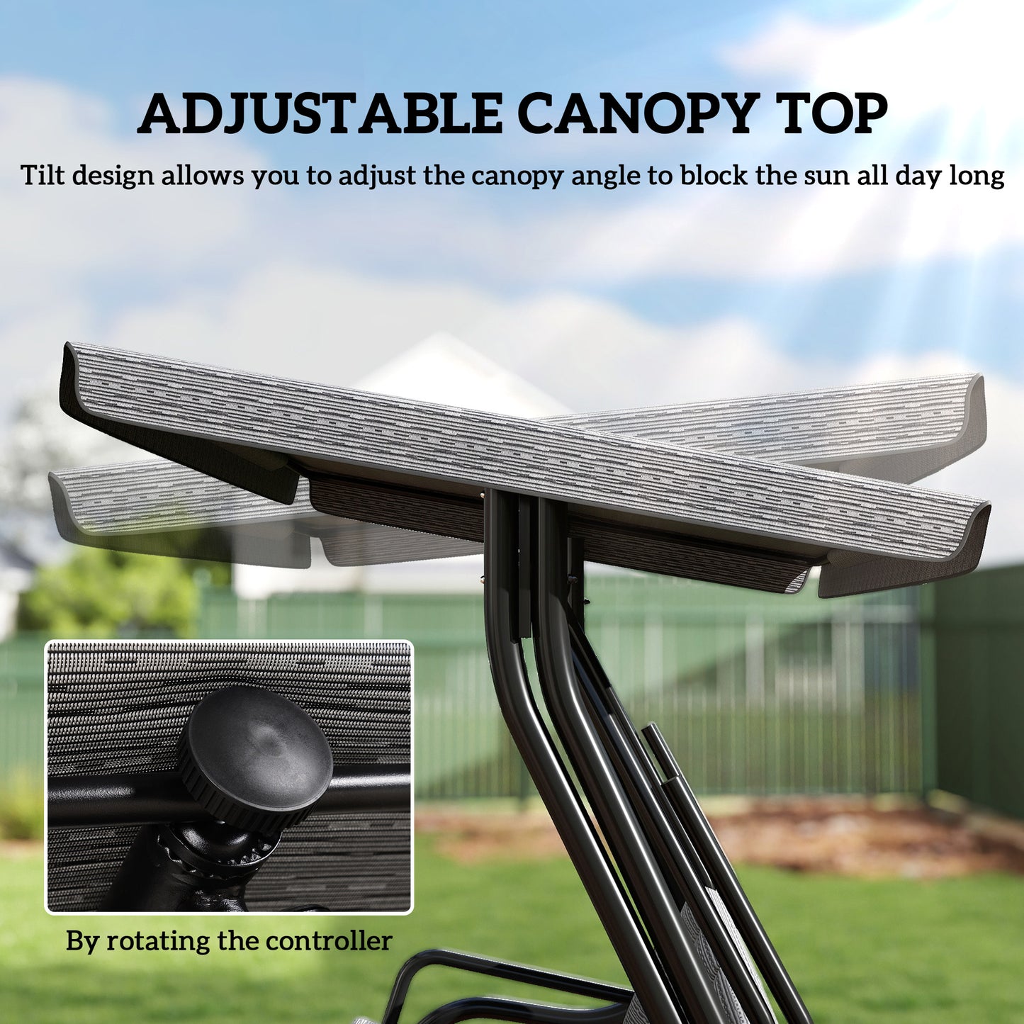3-Person Patio Swing Chair with Canopy 3 Seater Porch Swing for Garden, Backyard, Poolside, Light Grey