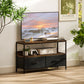 TV Stand with Charging Station, TV Table with 2 Foldable Linen Drawers and Open Shelf for 47 Inch TV, Rustic Brown