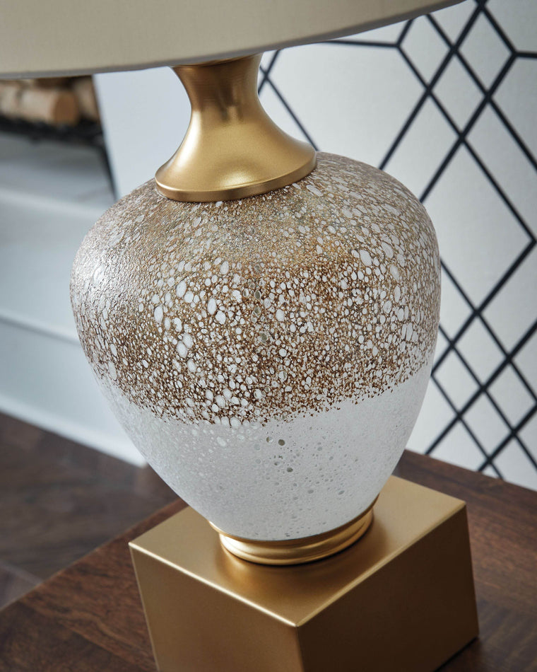 Tavisburg - Brown / White / Gold - Glass Table Lamp - Forward Furniture