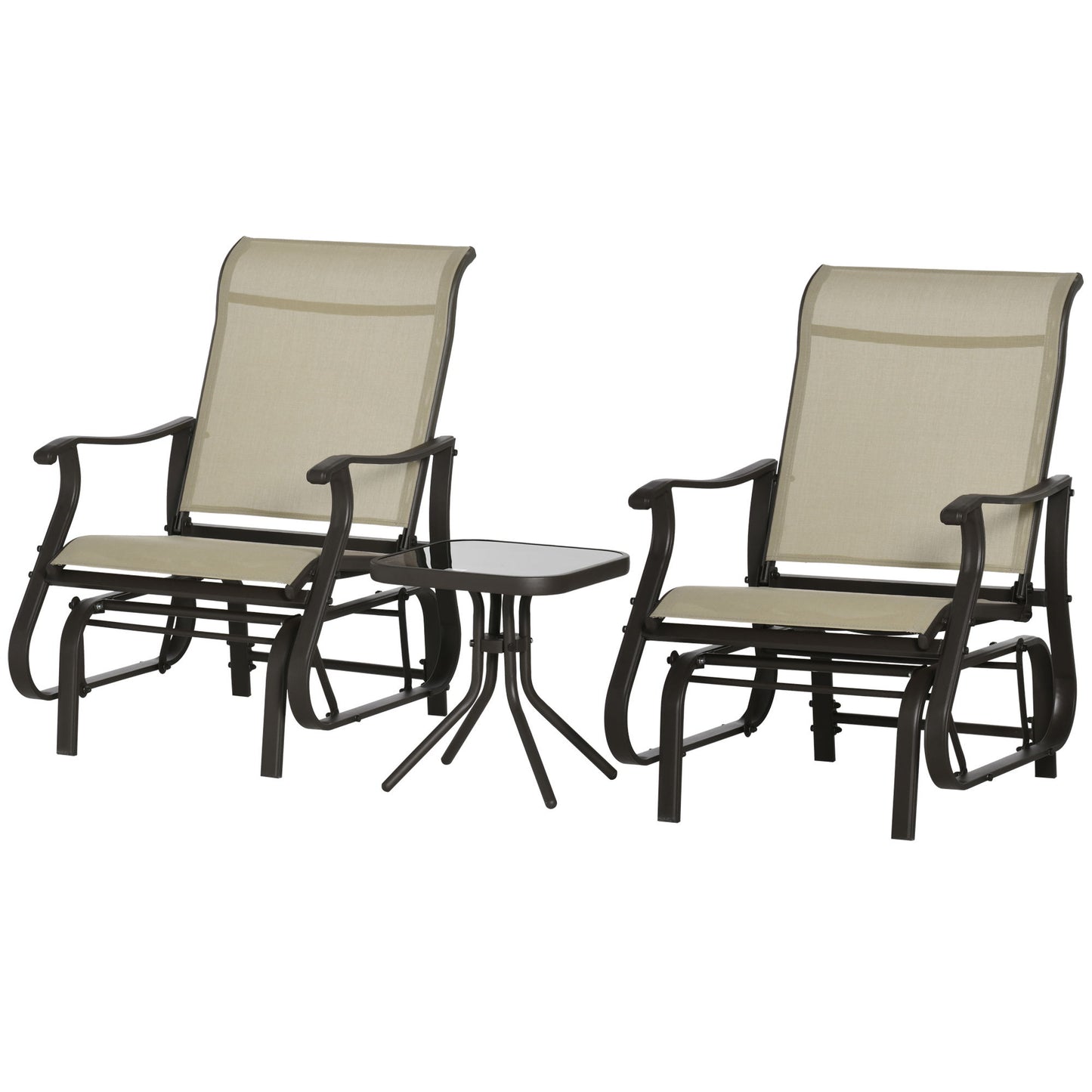 3PCs Gliding Rocking Chair & Bistro Tea Table Set, Mixed Grey